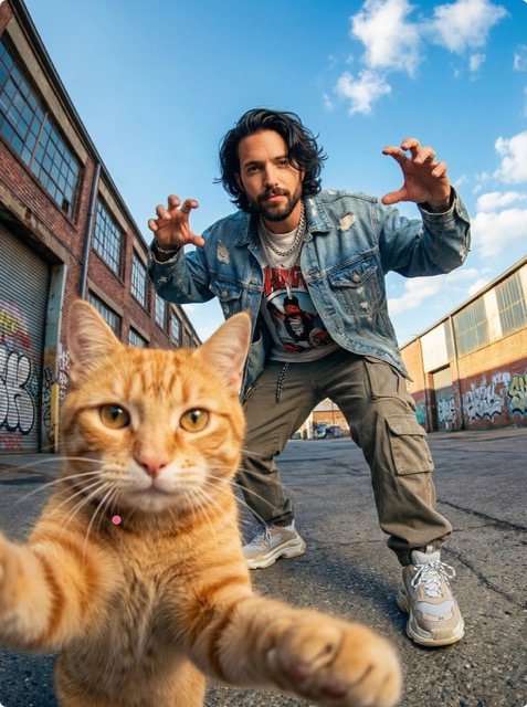 Cat Ultra-Wide Street Selfie